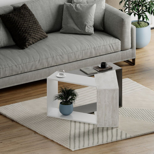Mesa de salón Trio en color cemento blanco.