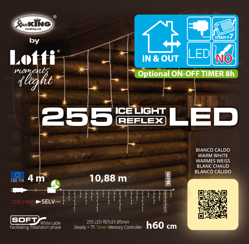 Luz de hielo WLED 255 LED 10,88 M x ​​H60 cm
