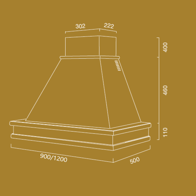 Cappa aspirante SYENE in acciaio inox bianco e cornice in legno colore noce evita cm 120