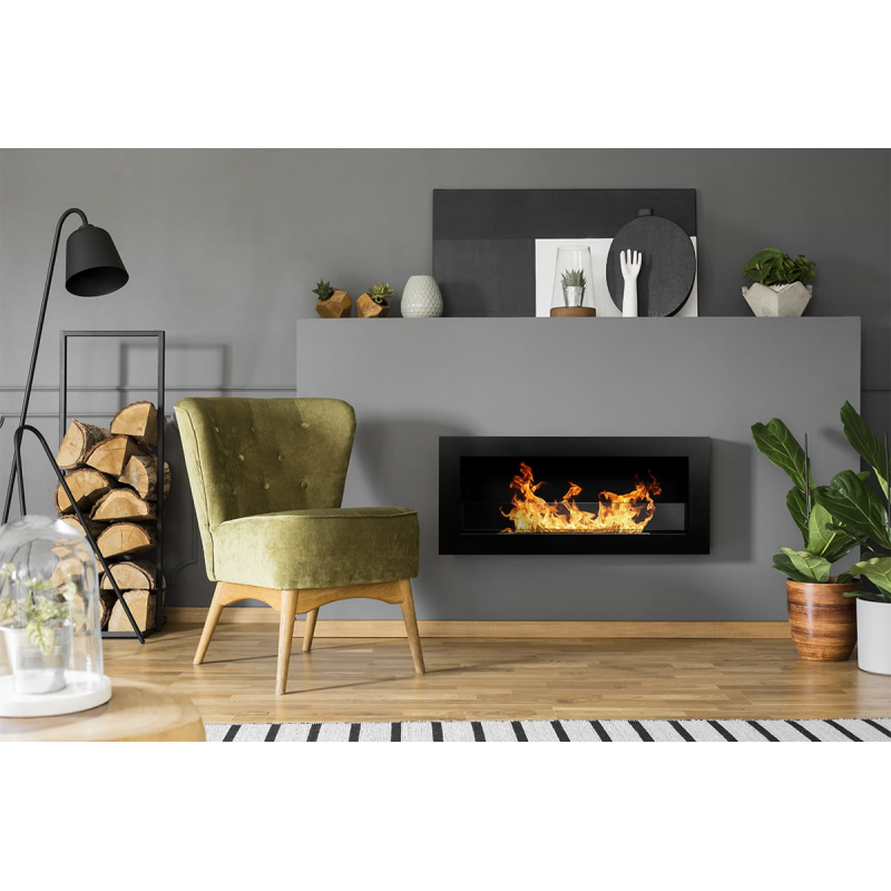 Chimenea de bioetanol empotrada o de pared Livorno Nero L 90 x P 12 x H 40 con vidrio