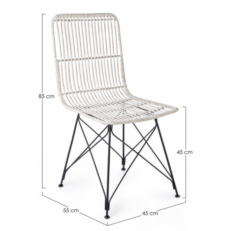 Silla de estilo moderno en acero y kubu blanco LUCILA 45x55x h85 cm