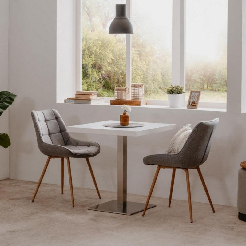 Mesa alta Quadrato 75 cm tapa blanca y base cromada 70x70xh.75 cm 