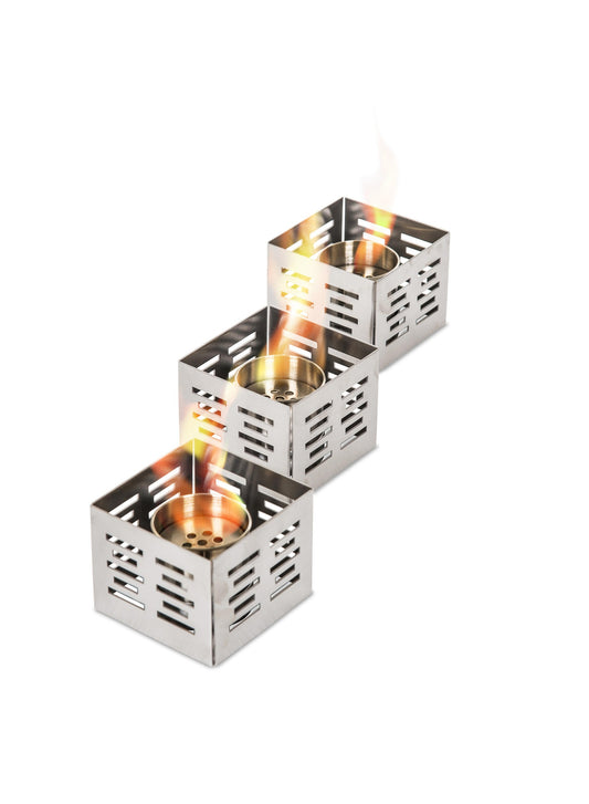 3x Juego de 3 biochimeneas de acero gris claro 10x10x8h cm