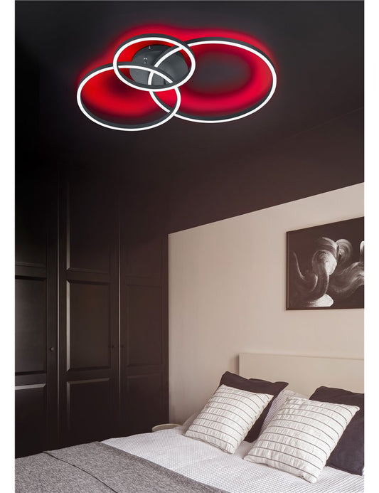 Plafón LED Winona redondo orientable negro retroiluminado RGB con mando a distancia multifunción l. LED moderno de 77 cm.