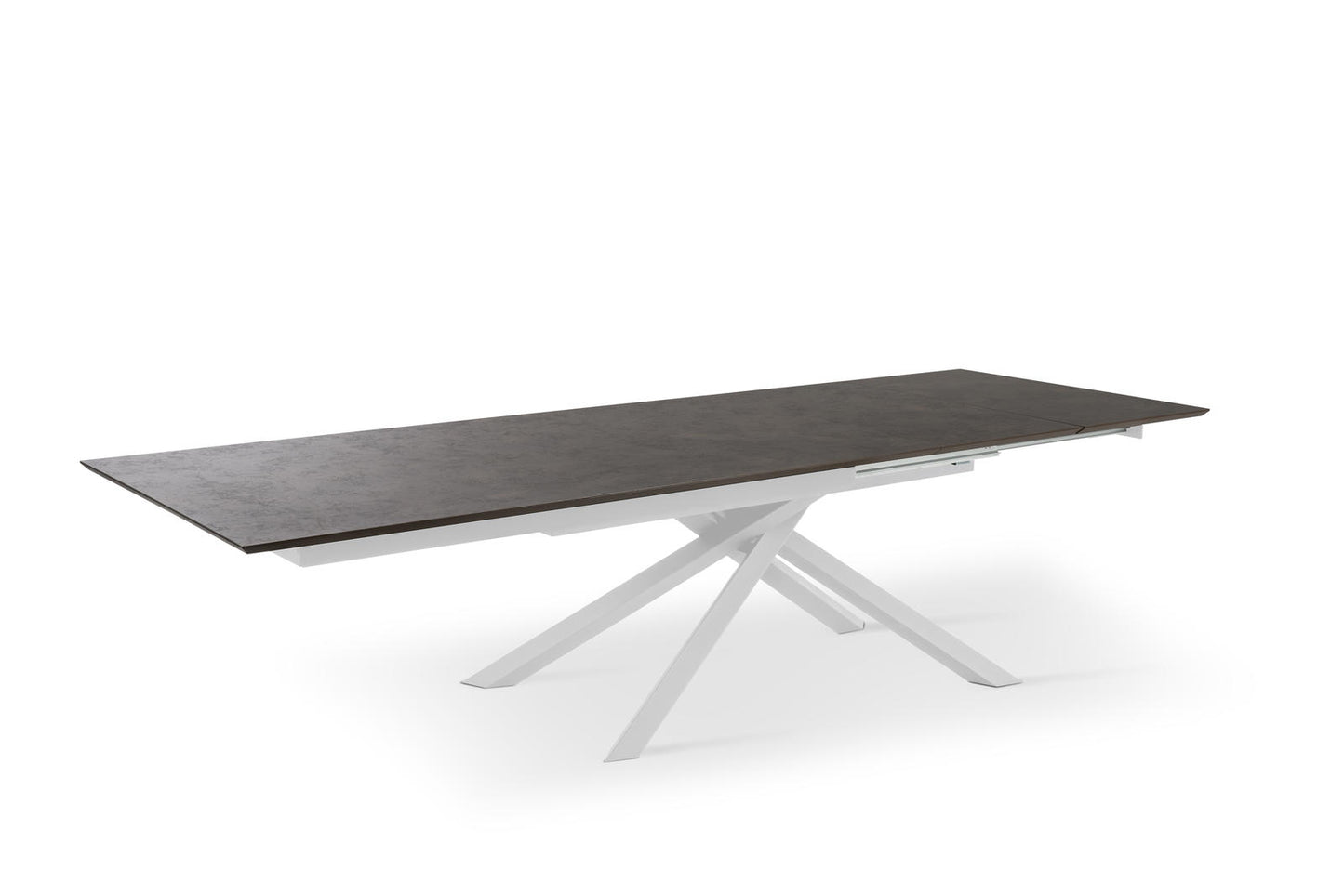 Mesa extensible con tapa óxido y patas blancas 170/270x90x76h cm