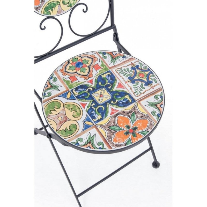 Silla de jardín exterior en acero con cerámica plegable