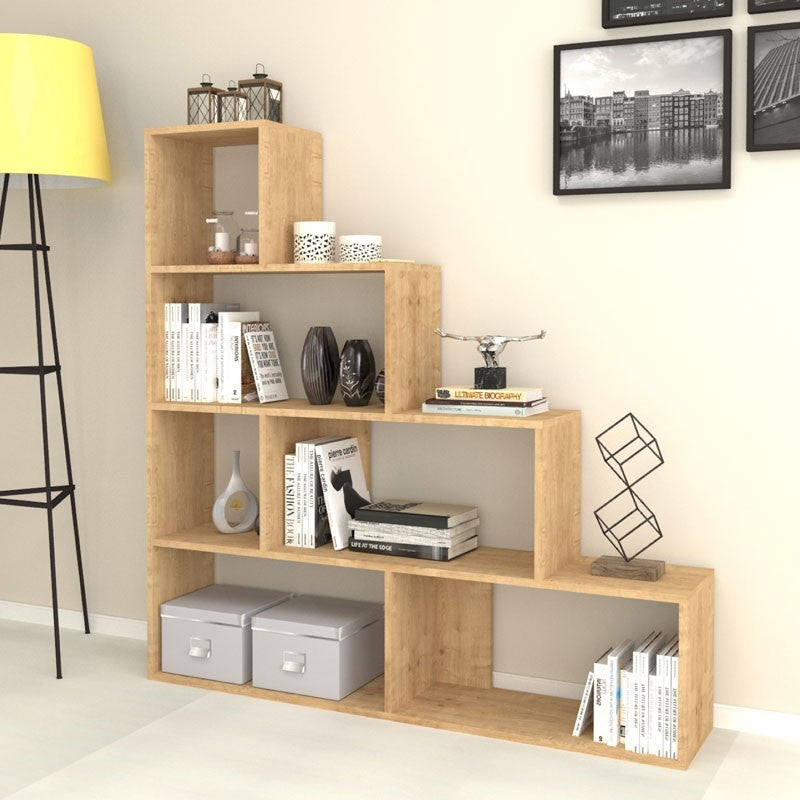 Librería escalera con 6 compartimentos de roble 145x29xh.145 cm