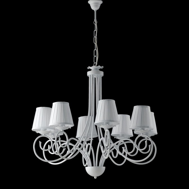 Lámpara colgante de hierro desgastado con pantallas blancas, ocho luces, 67x h68 cm