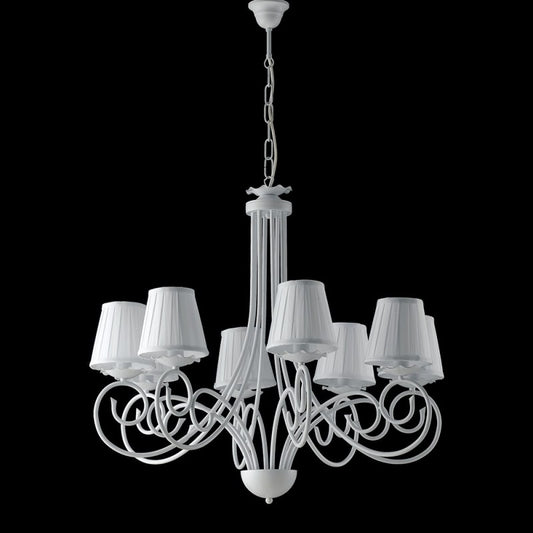 Lámpara colgante de hierro desgastado con pantallas blancas, ocho luces, 67x h68 cm