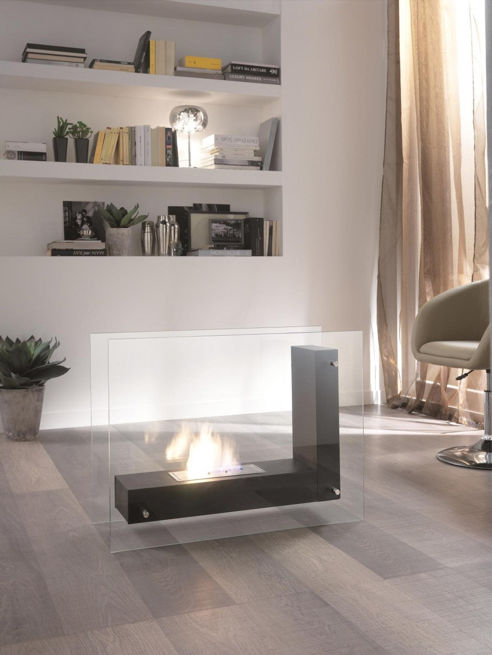 Biochimenea de diseño de suelo de bioetanol negro 80 x 31 x h 60 cm