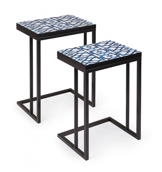 Juego de 2 mesas de centro NEAPOLIS de acero con tapa de MDF decorada con estampado 62,5h 56h cm