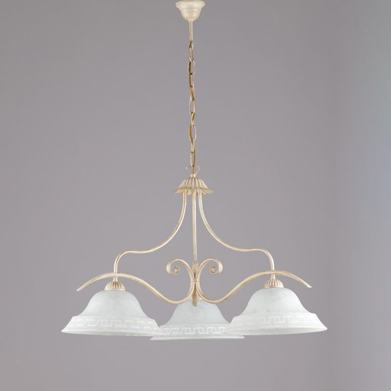 Araña clásica de hierro Ivory Gold con cristal blanco tres luces 30x h53 cm