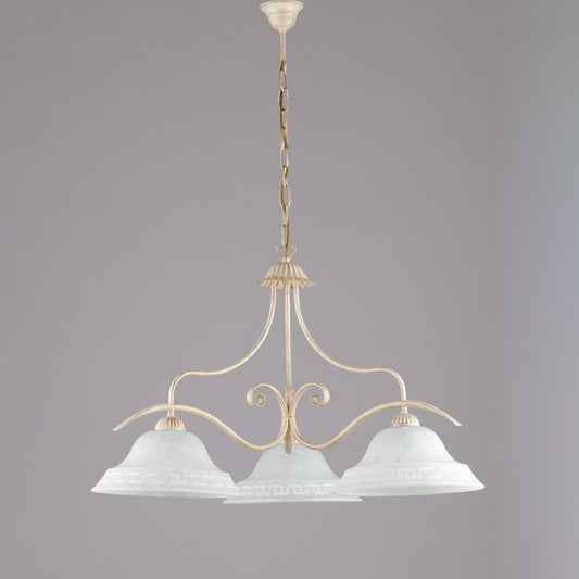 Araña clásica de hierro Ivory Gold con cristal blanco tres luces 30x h53 cm