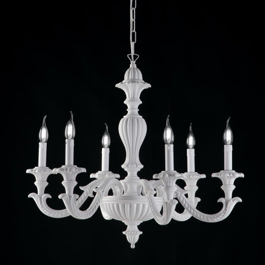Lámpara de araña Shabby de madera y pulpa de madera blanca con 6 luces
