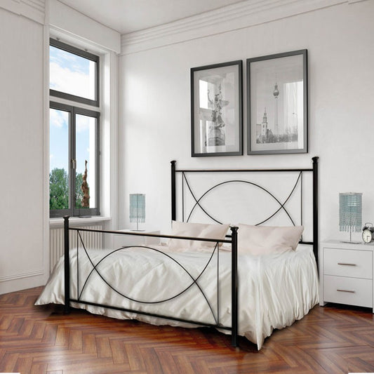 Cama queen size de hierro con pie de cama Negro LAGUNA 126x208x h117 cm