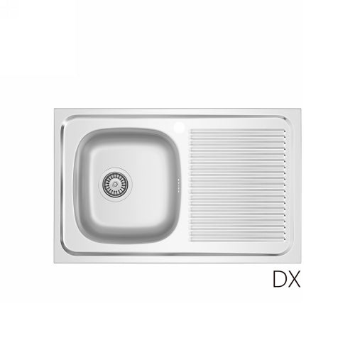 Fregadero sobre encimera de acero inoxidable mod. LA02 80x50 cm con escurridor derecho