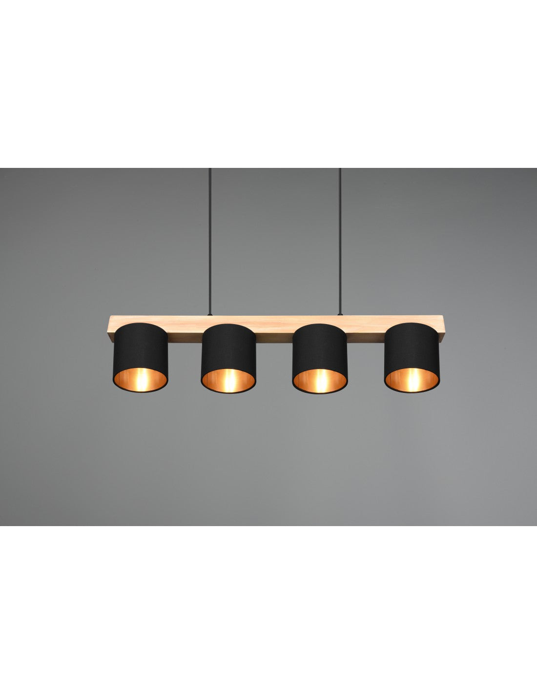 Lámpara de araña lineal de madera 4 pantallas negras Cameron Trio Lighting