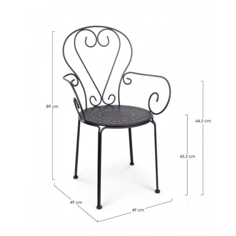 Silla De Jardín Con Reposabrazos En Acero Antracita Etienne 49X49X H89 Cm