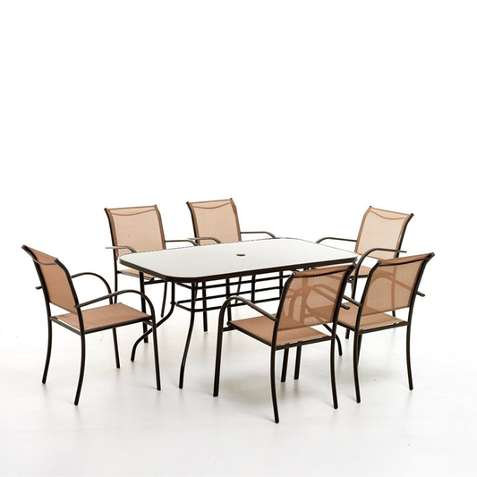 Juego de mesa de comedor Playa y 6 sillas gris tórtola