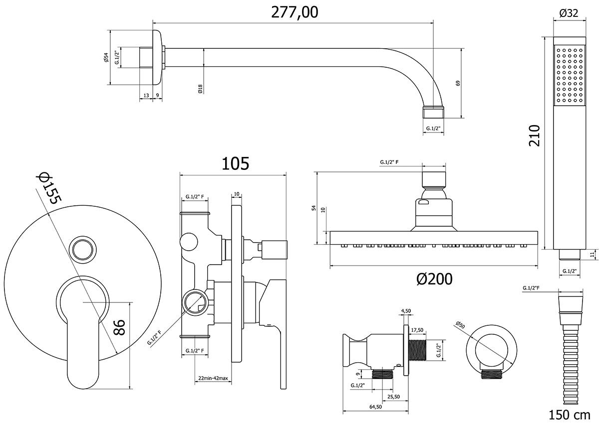 Kit de ducha Agape cromado