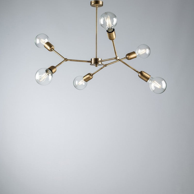 Araña de seis luces de hierro bronce cepillado 71x h64 cm