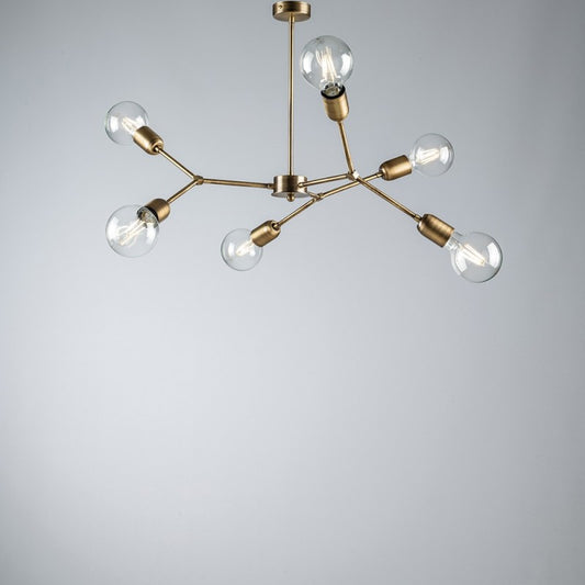 Araña de seis luces de hierro bronce cepillado 71x h64 cm