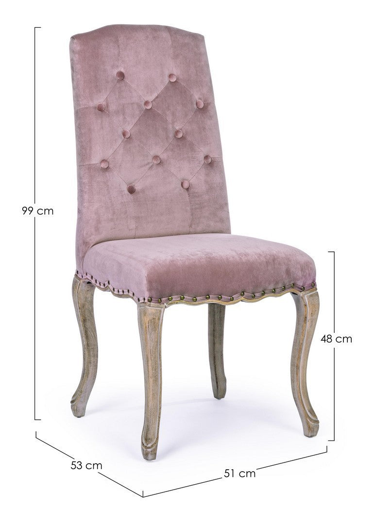 Silla Diva clásica de madera de terciopelo rosa 51 x 53 x 99 cm
