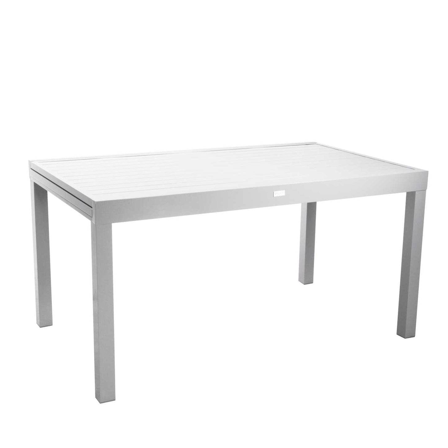 Mesa extensible Sullivan de aluminio en color blanco.