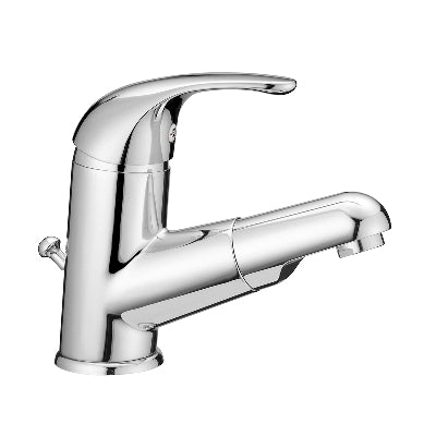 Mezclador monomando de lavabo con ducha de mano extraíble cromada