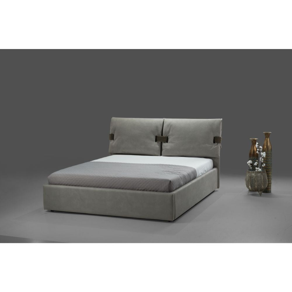Cama doble con almacenaje en ecopiel gris Grenoble