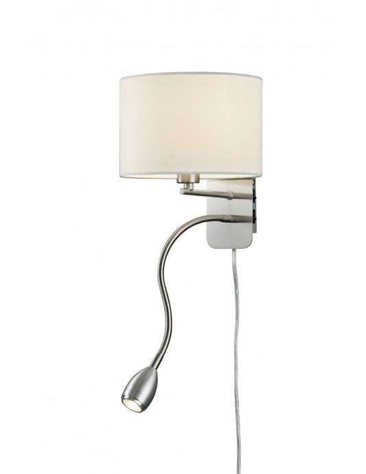 Aplique Hotel Niquel Y Pantalla Redonda Tela Blanca Con Luz De Lectura L20 cm Trio Lighting