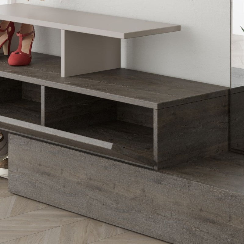 Mueble de entrada gris tórtola y nogal con espejo Ramda 137x35xh154 cm