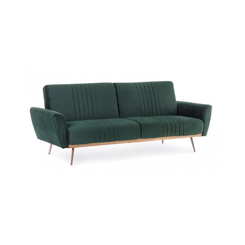 Sofá cama de tres plazas en terciopelo Verde Oscuro JOHNNY 210x83x h85 cm