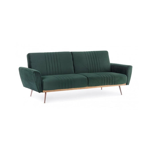 Sofá cama de tres plazas en terciopelo Verde Oscuro JOHNNY 210x83x h85 cm
