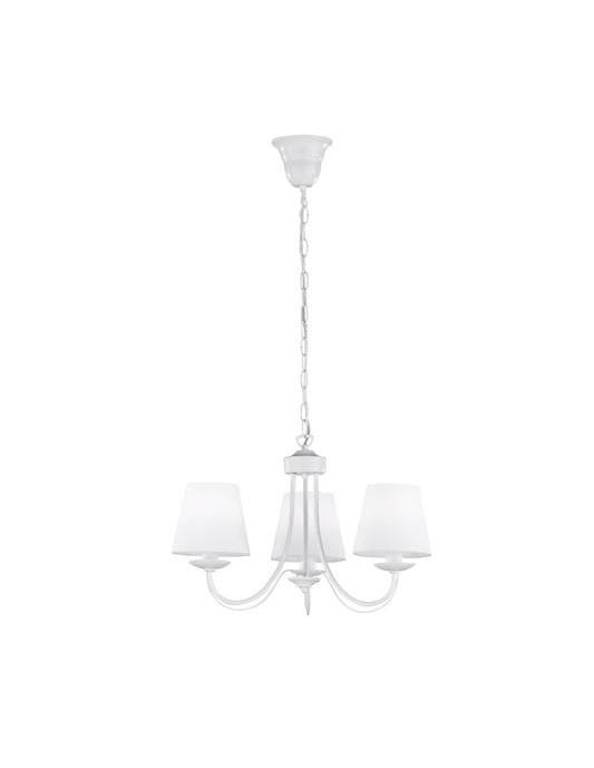 Lámpara de araña contemporánea de metal blanco con 3 pantallas de tela Cortez Trio Lighting