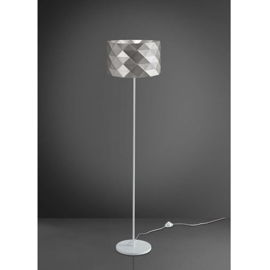Lámpara de pie con base y tallo en metal plateado Cm. 40x153h