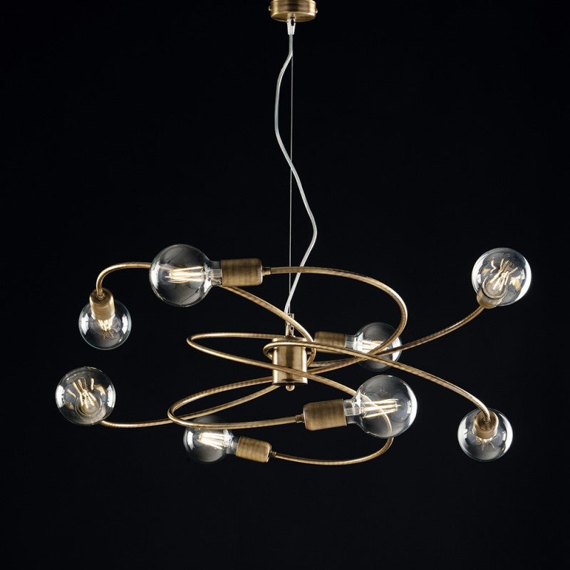 Lámpara colgante de hierro bronce cepillado con ocho luces 70x h33 cm
