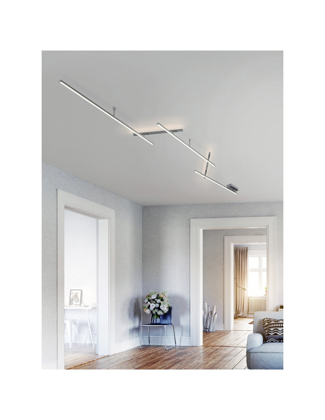 Aplique de techo Indira 5 varillas orientables con retroiluminación en níquel L245 cm Trio Lighting
