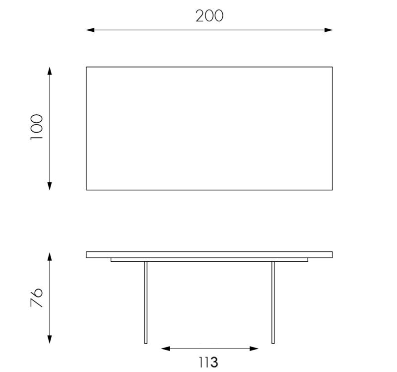 Mesa fija de roble termotratado y patas de cristal transparente 100x200x76h cm