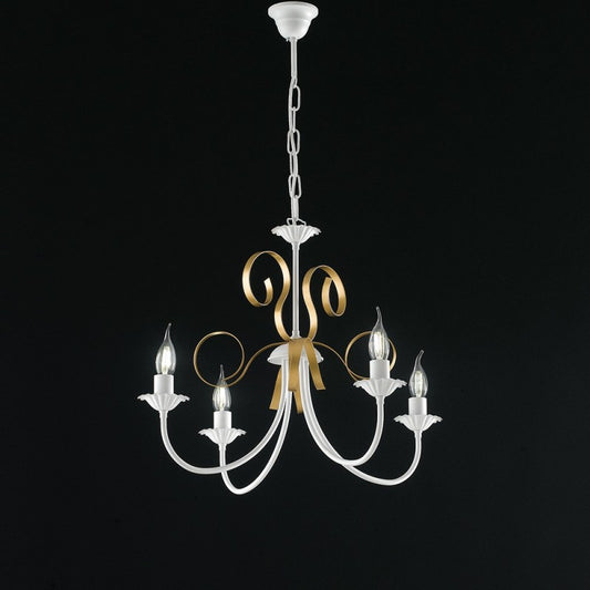 Araña clásica de hierro Blanco shabby Gold cuatro luces 61x h47 cm