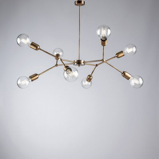 Araña industrial de hierro bronce cepillado con ocho luces 79x h66 cm
