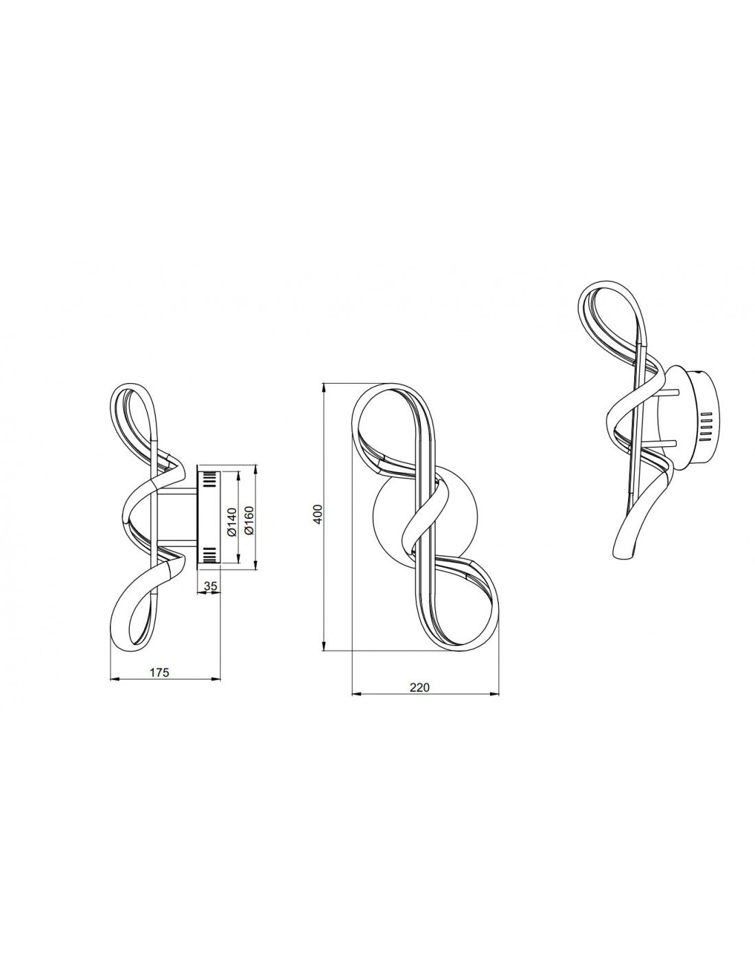 Apliques Perugia Design Bow Chrome Led Dimmer 4000k Trio Lighting