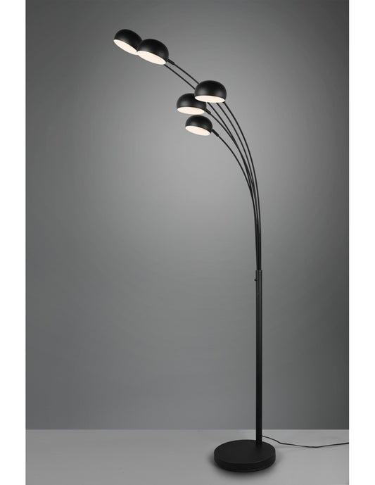 Lámpara de pie de metal negro con brazos en arco Finger 5xE14 Trio Lighting