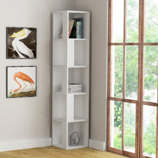 Librería rinconera piano blanca 5 estantes 31,4x31,4x158,9