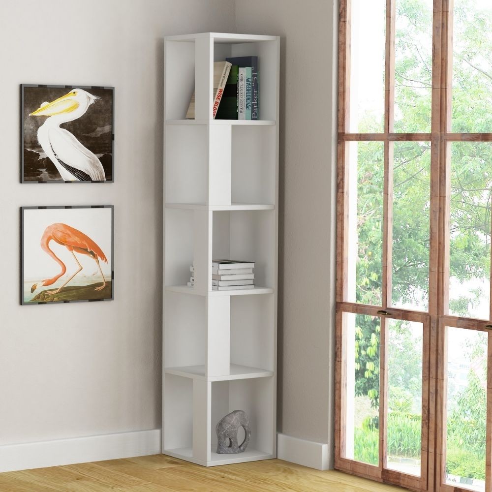 Librería rinconera piano blanca 5 estantes 31,4x31,4x158,9