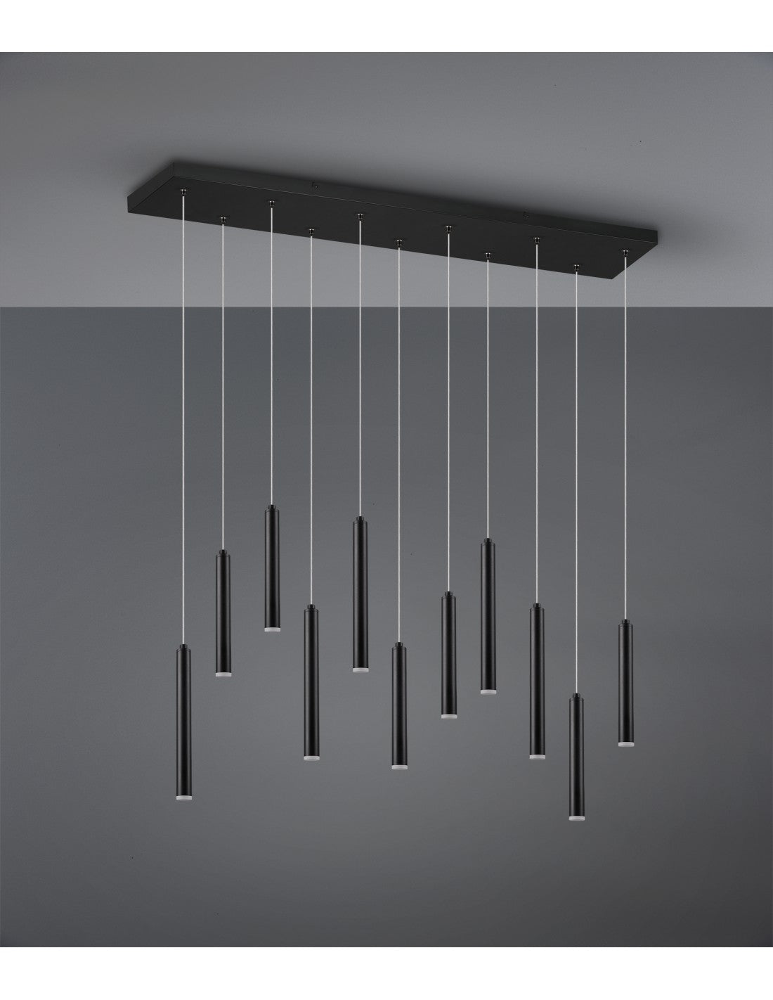 Suspensión tubular moderna 11 tubos LED negros L115 cm Trio Lighting