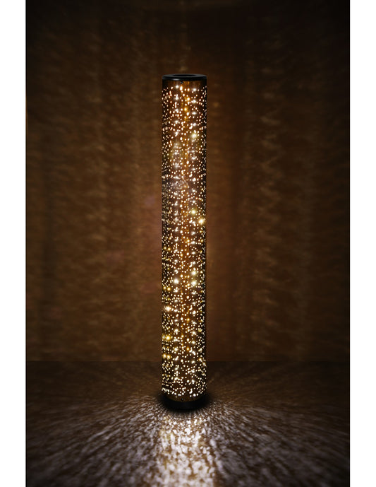 Lámpara de Pie Tela Negra Dorada LED Cilindro Efecto Estrella Vintage Taco Trio Lighting