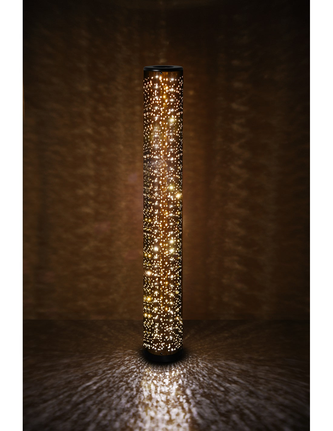 Lámpara de Pie Tela Negra Dorada LED Cilindro Efecto Estrella Vintage Taco Trio Lighting