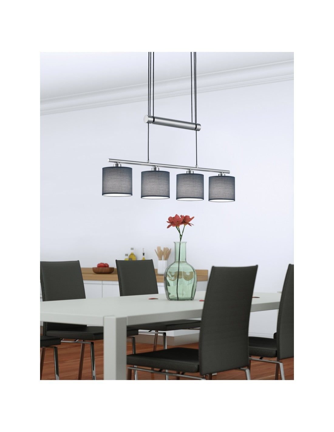 Garda Nichel Suspensión 4 pantallas Tela gris L77 cm Trio Lighting