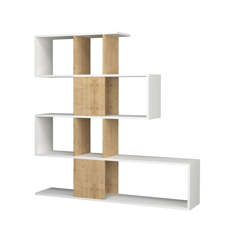 Estantería librería 4 niveles 9 compartimentos blanco y roble 145x29xh.145 cm